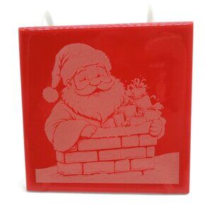 CHRISTMAS Tile Ceramic Engraved Santa Sleigh And Fireplace Scenes Set of 4